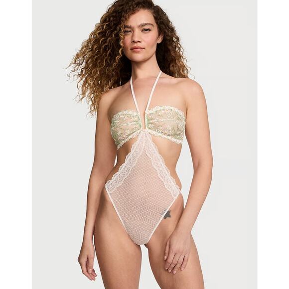 Victoria’s Secret  VERY SEXY Daisy Chain Embroidery Halter Teddy - Picture 1 of 7